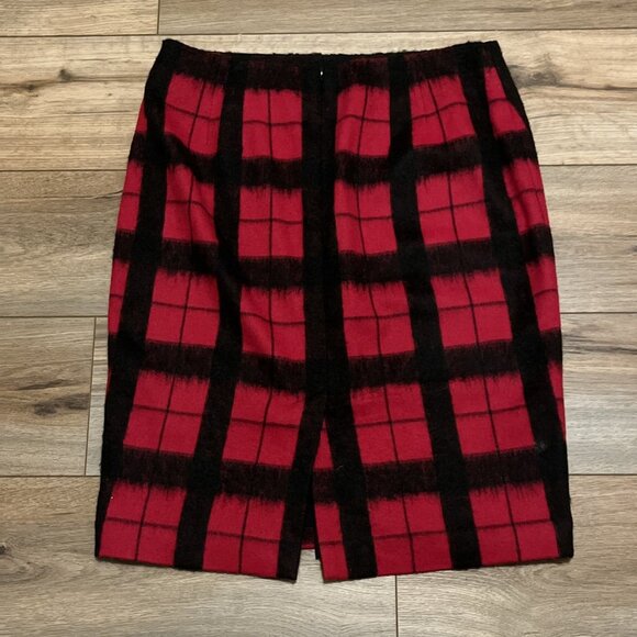 Talbots Wool Blend Pencil Skirt SZ 10 Black Red Check Back Zip Lined Soft - Picture 6 of 9